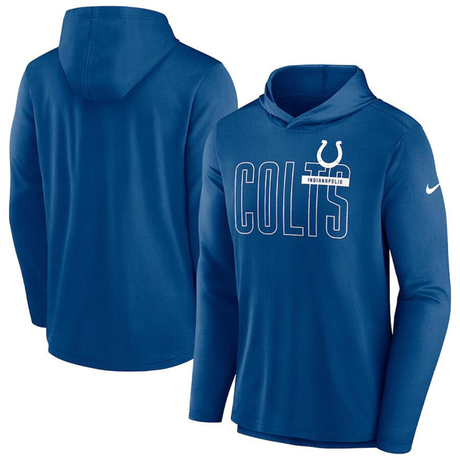 Men's Indianapolis Colts Blue Lightweight Performance Hooded Long Sleeve T-Shirt